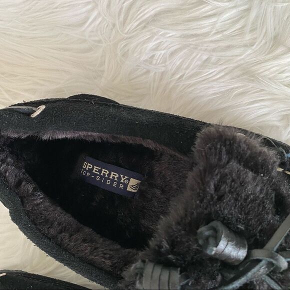 NEW Sperry Top Sider Black Leather fur Moccasins 8 - Picture 4 of 7